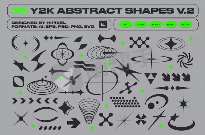 39款复古赛博朋克抽象科幻宇宙元素几何图形矢量素材 Y2K Abstract Retro Shapes v.2